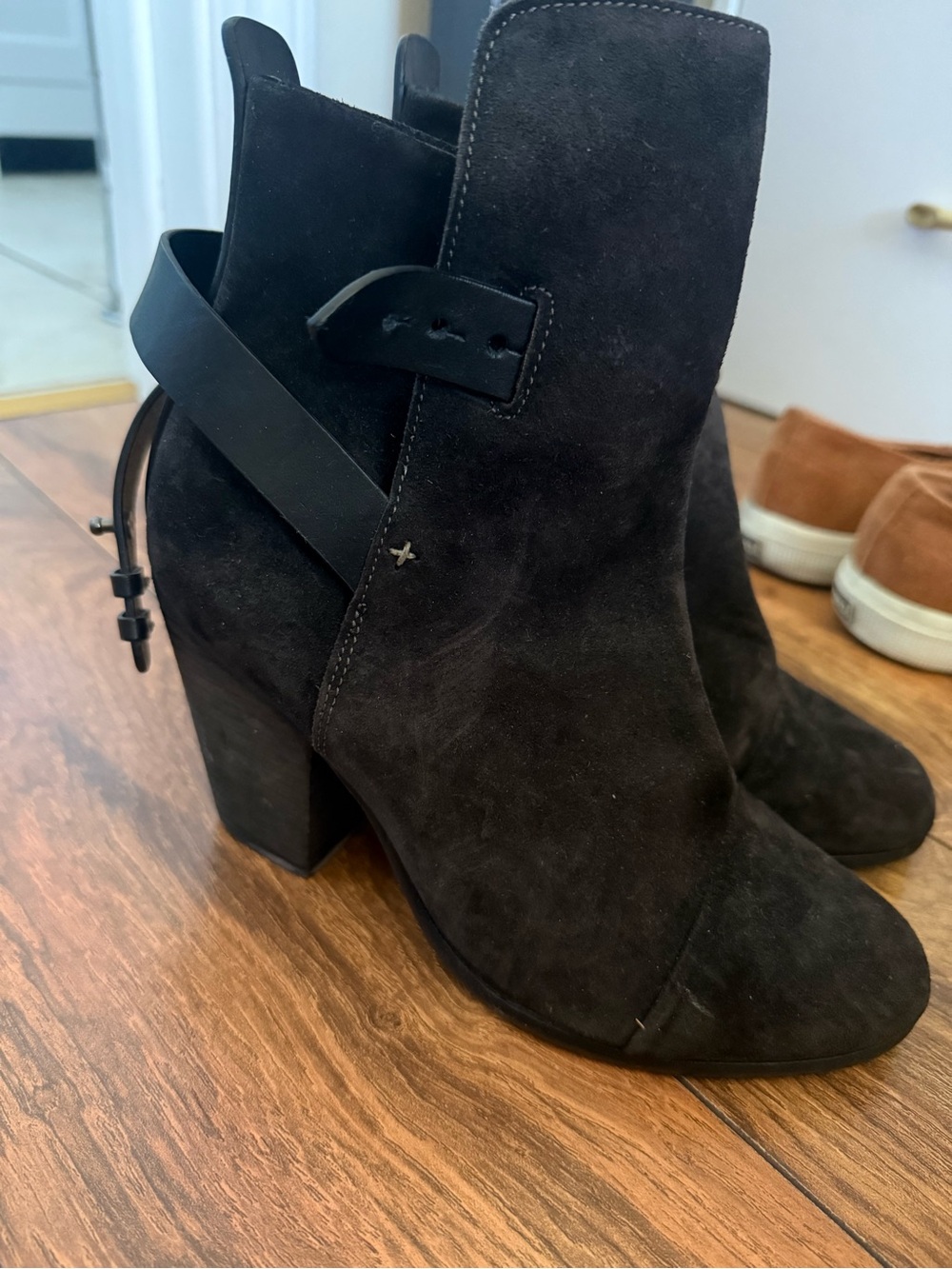 rag & bone Black Suede Ankle Heeled Boots